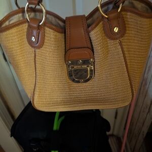 Michael Kors Woven Beige and Brown Shoulder Bag